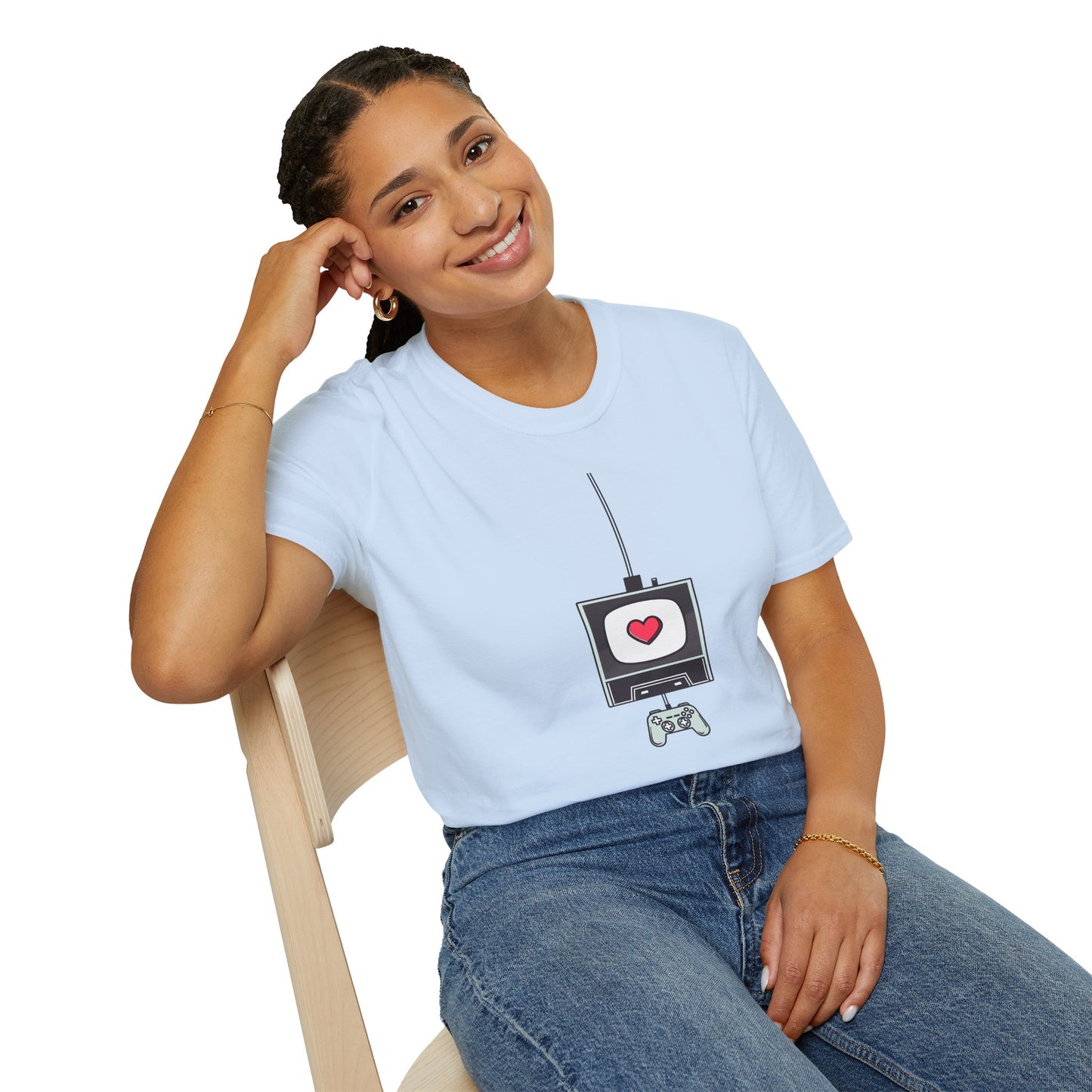 Retro Game Console T-Shirt — Cute Heart TV & Controller Gamer Tee