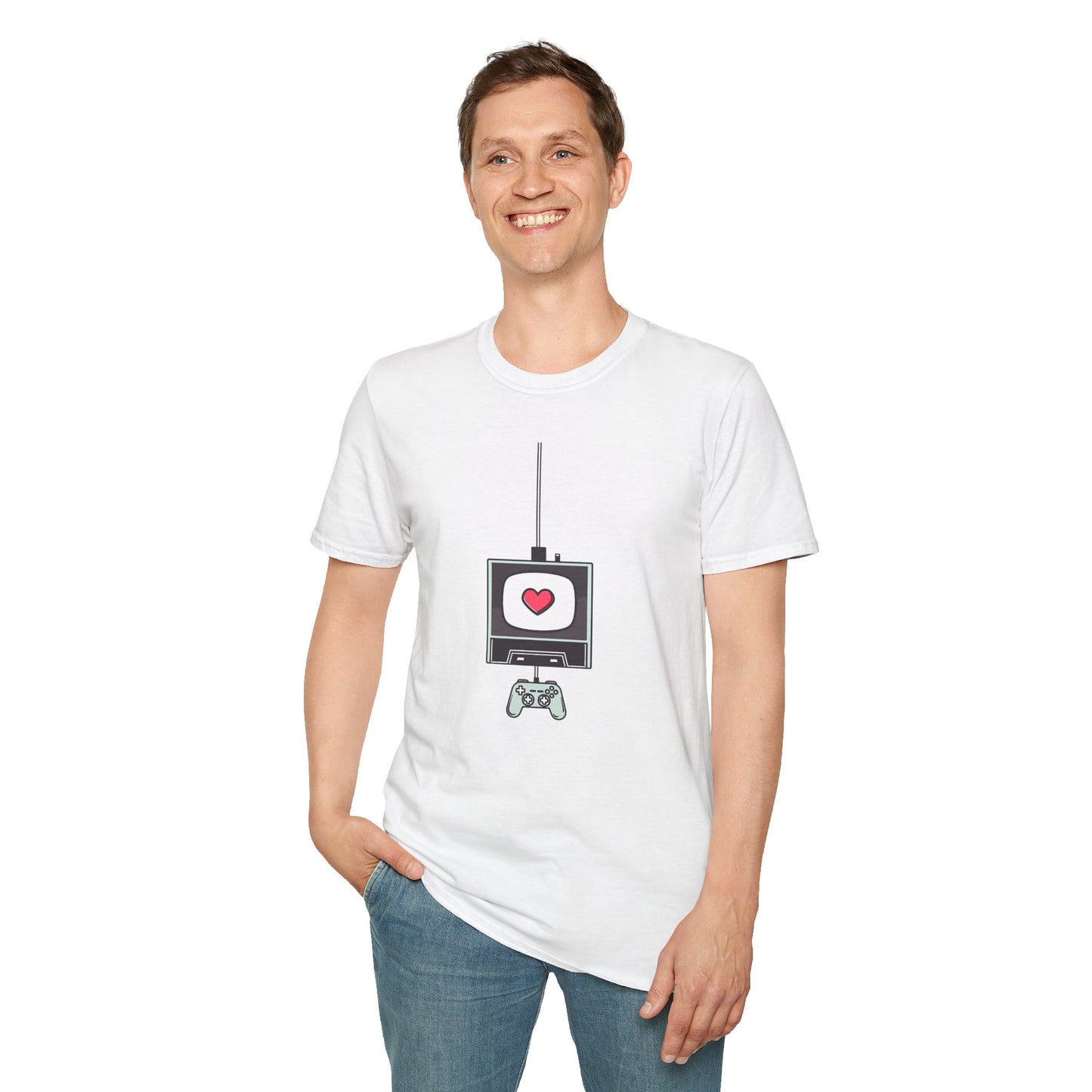 Retro Game Console T-Shirt — Cute Heart TV & Controller Gamer Tee