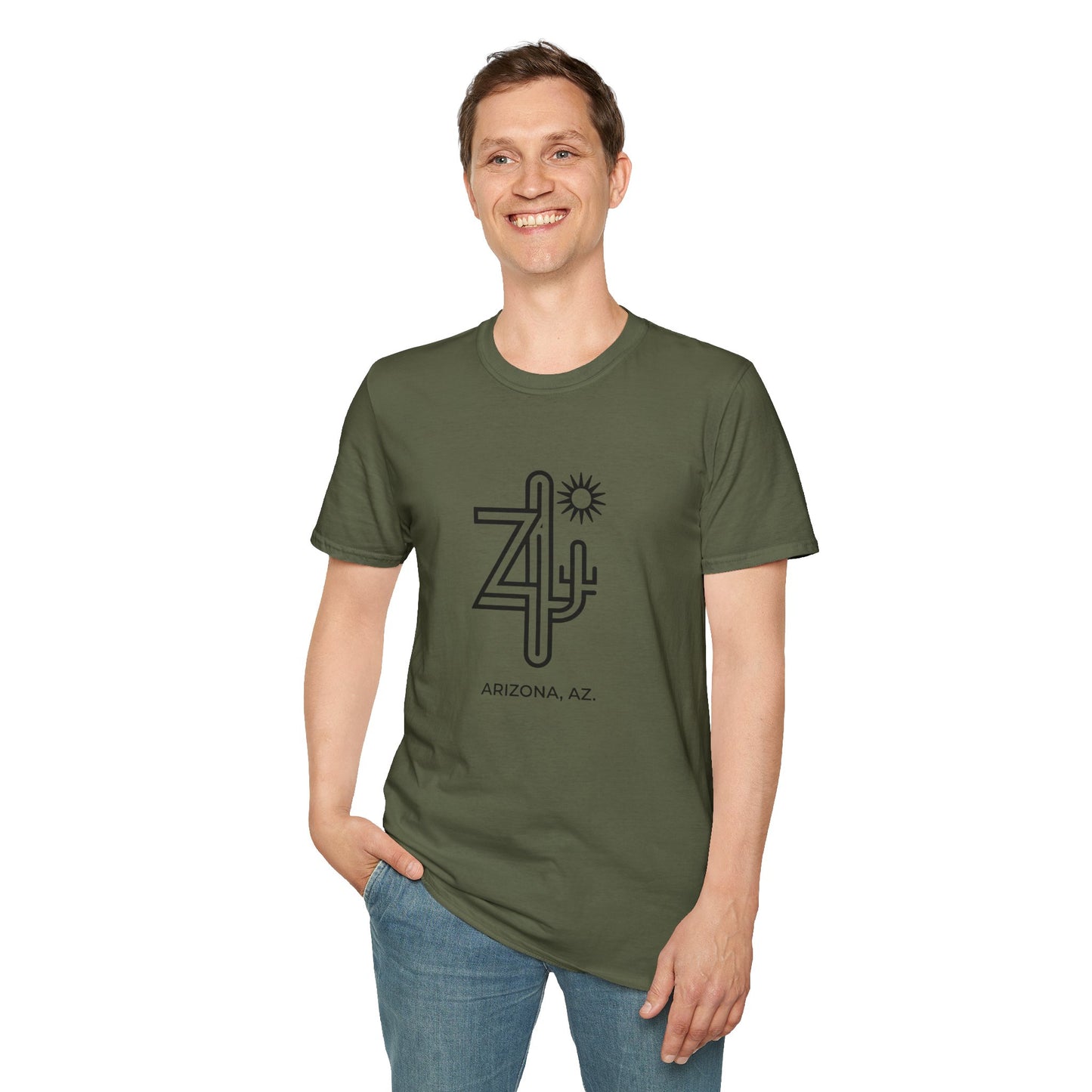 Arizona AZ - Line Art with Subtle Cactus & Sun T-Shirt