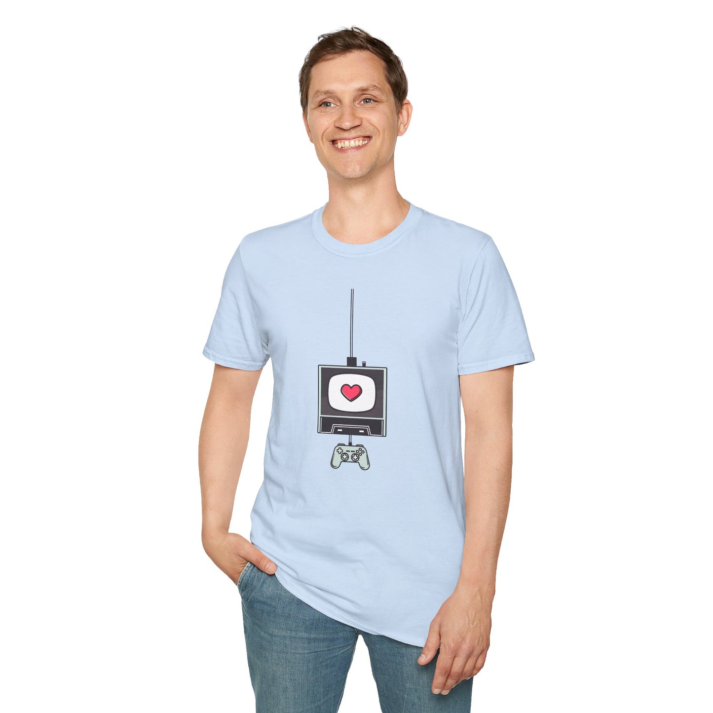 Retro Game Console T-Shirt — Cute Heart TV & Controller Gamer Tee