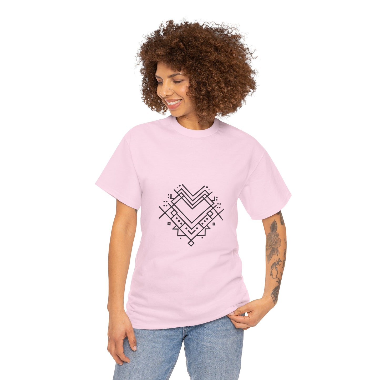 Minimal Line Art Heart Graphic T-Shirt