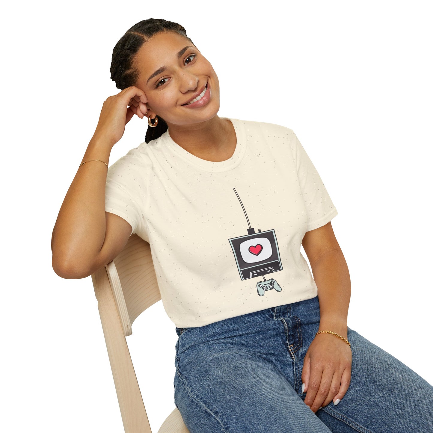 Retro Game Console T-Shirt — Cute Heart TV & Controller Gamer Tee